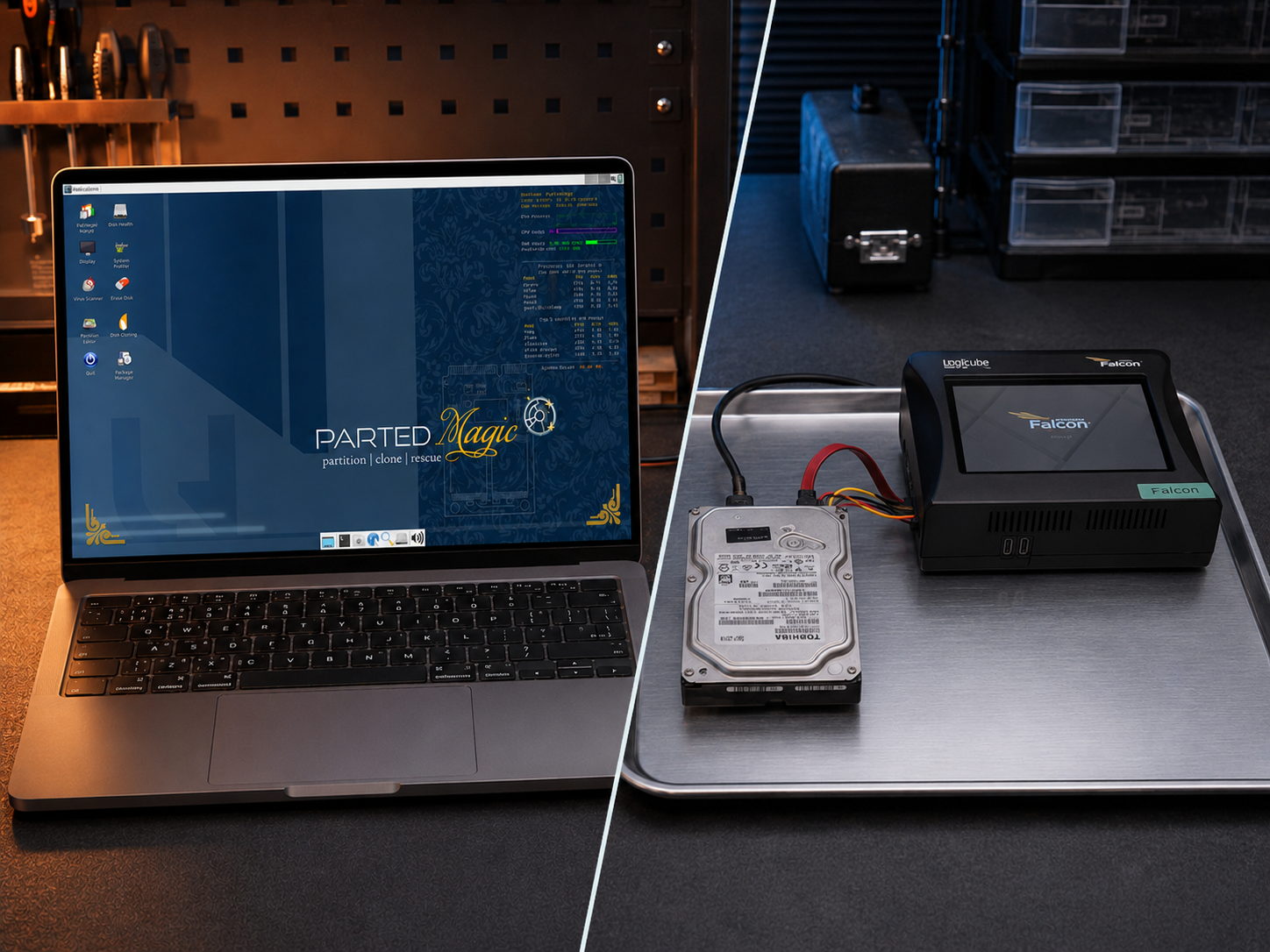 Confronto tra acquisizione live con Parted Magic e acquisizione offline mediante Logicube Falcon